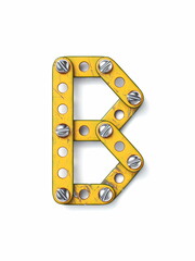 Aged yellow constructor font Letter B 3D