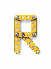 Aged yellow constructor font Letter R 3D