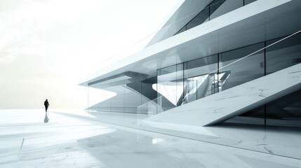 Obraz premium Modern minimalistic architectural background against blue sky. Advertising background with building for business.