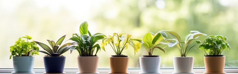 Fototapeta premium Indoor Jungle: Cozy Potted Houseplants on Marble