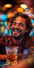 Obraz premium Drunk man having cocktails and a good time at casino