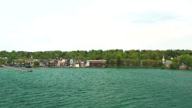 Aerial Close Up of Waterfront Homes and Apartments