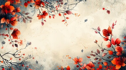 A modern illustration of an autumn social media blog post template. It has an abstract shape and floral background.