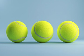 Set of three sport tennis ball on blue background.