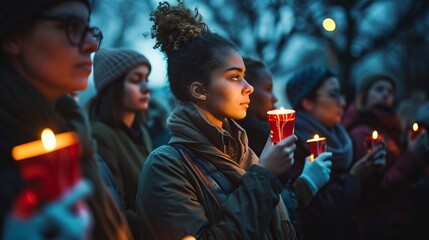 Women holding candles in a vigil for solidarity and remembrance