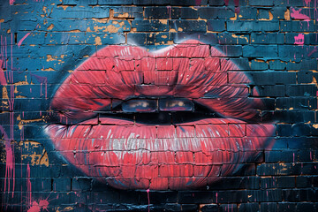 Wall art of lips on a wall