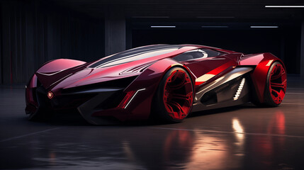 Obraz premium Sporty red car speeding on road with sleek design, racing concept, automatic vehicle, transport, motion, engine power, luxury, sport car