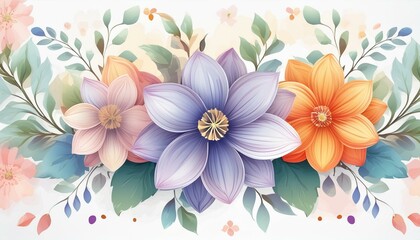 Obraz premium A beautiful Digital Flowers Motif Design watercolor illustration Manual composition.Design for cover, fabric, textile, wrapping paper