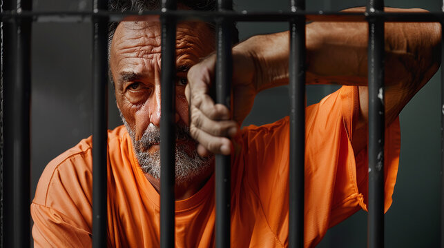 middle aged man prisoner in jail, serving the sentence