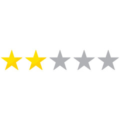Golden 2 stars rating icon, simple graphic classify low quality review flat design interface illustration elements for app ui ux web banner button vector isolated on white background