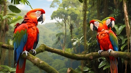 Costa Rican rainforest home to the Scarlet Macaw - obrazy, fototapety, plakaty