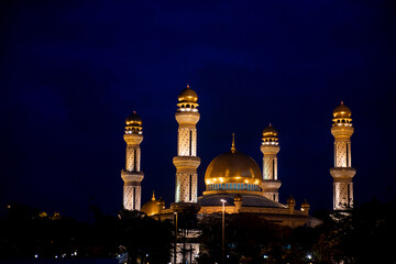 Fototapeta na wymiar Jame' Asr Hassanil Bolkiah Mosque lit up at night in Brunei Darussalam on Borneo in Southeast Asia