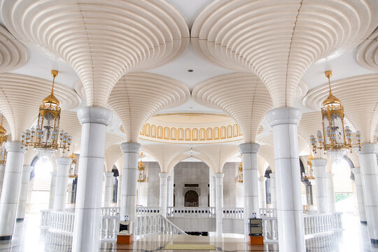 elegant interior of Jame' Asr Hassanil Bolkiah Mosque in Brunei Darussalam on Borneo in Southeast Asia
