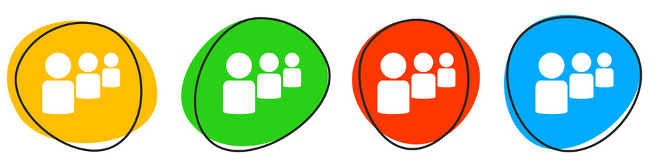 4 bunte Icons: Gruppe - Button Banner