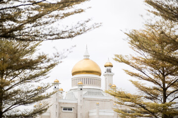 Gold Dome of Omar Ali Saifuddien Mosque in Brunei Darussalam on Borneo in Southeast Asia
