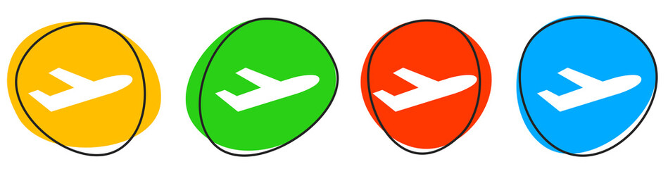 4 bunte Icons: Flughafen - Button Banner