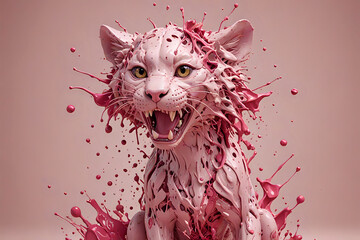pink Panther im Farbsplash, 3D Rendering - obrazy, fototapety, plakaty