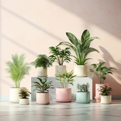 Indoor Jungle: Cozy Potted Houseplants on Marble