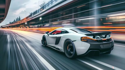 Capture the dynamic energy of a sports car in motion on the highway