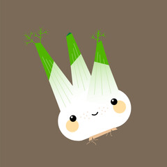 Vector illustration of cute kawaii fennel isolated on brown background