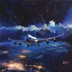 Cargo travels through the night sky on a flight, transporting goods to various destinations efficiently and securely