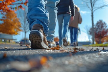 Vibrant Autumn Views of Seniors Enjoying Outdoor Fitness Walking Club