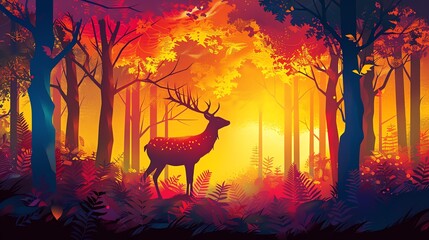 Golden Deer , The golden deer luring Sita into the vibrant, colorful forest - obrazy, fototapety, plakaty