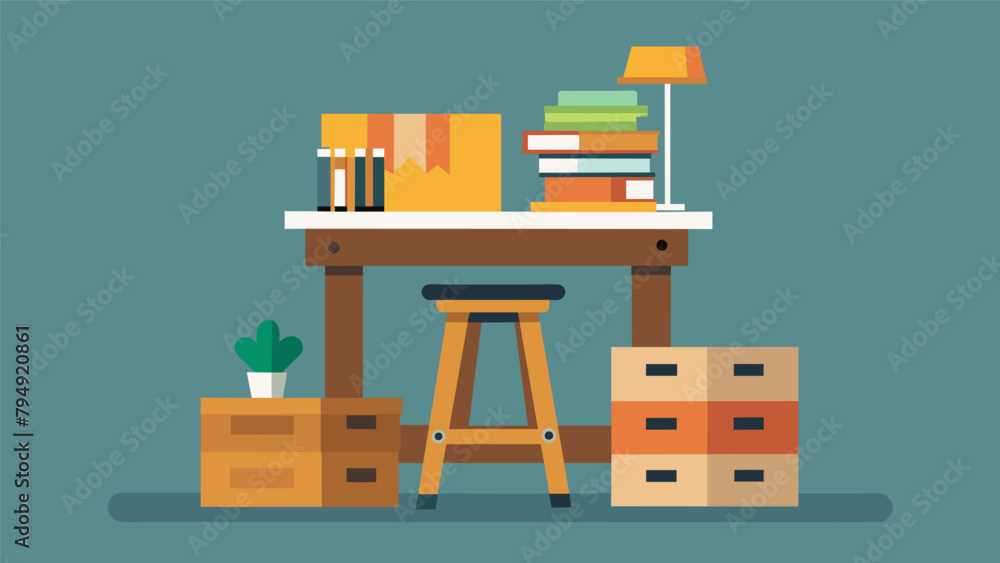 Poster a budgetfriendly diy standing desk made from stacked wooden crates is paired with a comfortable stoo