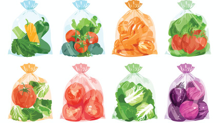 Collection of plastic bags with frozen vegetables on