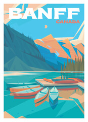 Boats at the dock on Lake Louise, Banff National Park, Canada. Incredible nature of the Rocky Mountains.