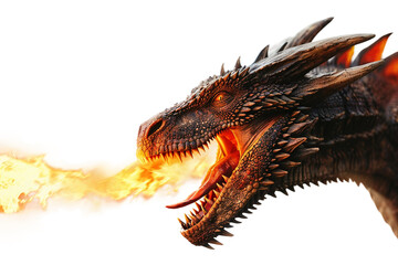 Dragon Breathing Fire On Transparent Background.