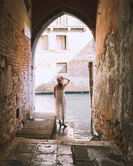 Young woman travel in Venice, Italy, Europe.