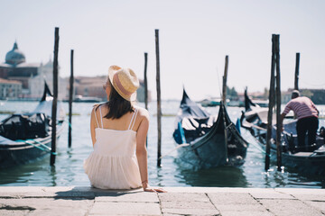 Young woman travel in Venice, Italy, Europe. - obrazy, fototapety, plakaty