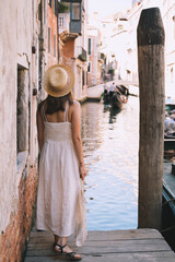 Young woman travel in Venice, Italy, Europe. - 794924037