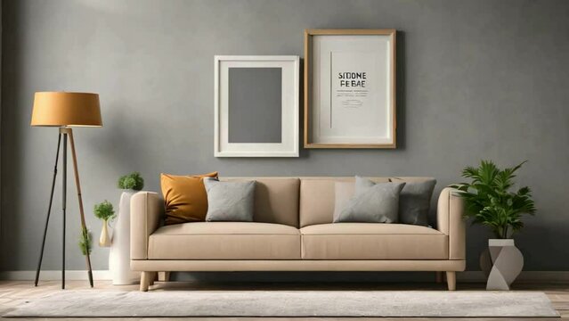 modern living room with sofa mockup frame 4k HDR