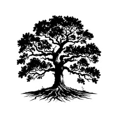  Vector Silhouette of Oak Tree- Capturing the Majestic Presence and Timeless Beauty of Nature.- Oak Tree Illustration- Oak Tree Vector