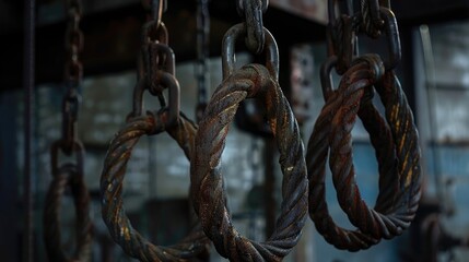 rigging loft slings shackles wires lifting equipment - obrazy, fototapety, plakaty