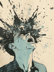 A man with an explosion in his head, conceptual illustration - 794928077