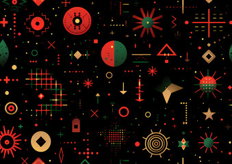 a seamless pattern of red, green and orange