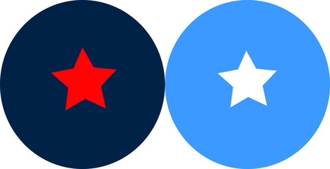 midnight blue circle with red star light blue circle with white star isolated on white background 