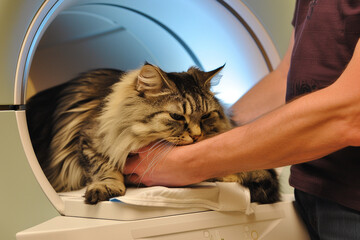 Cat Undergoing a CT Scan at Veterinary Clinic - obrazy, fototapety, plakaty