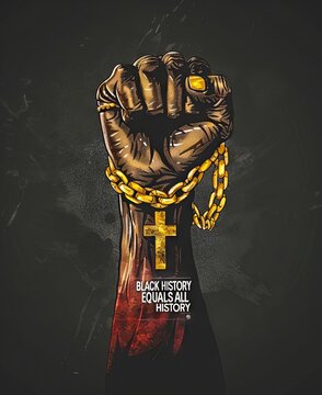 A fist with chains and a cross on it.