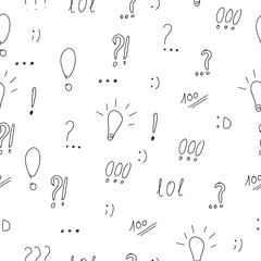 Handwritten Exclamation Doodles. Vector Seamless Pattern. No Background