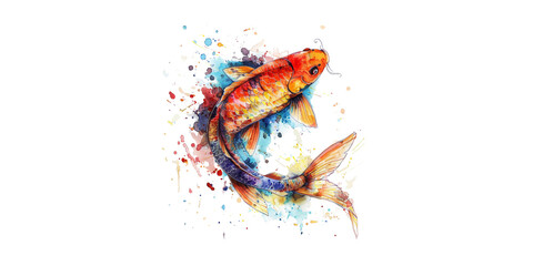 Obraz na płótnie Canvas Watercolor Koi Fish, white background