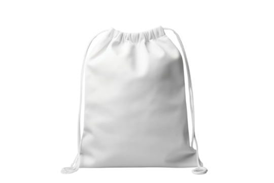 White backpack with laces. Sport bag mockup on white background