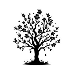 Obraz premium Peach Tree Vector Silhouette- Beauty of Nature's Sweet Harvest- Peach Tree Illustration- silhouette of peach tree.