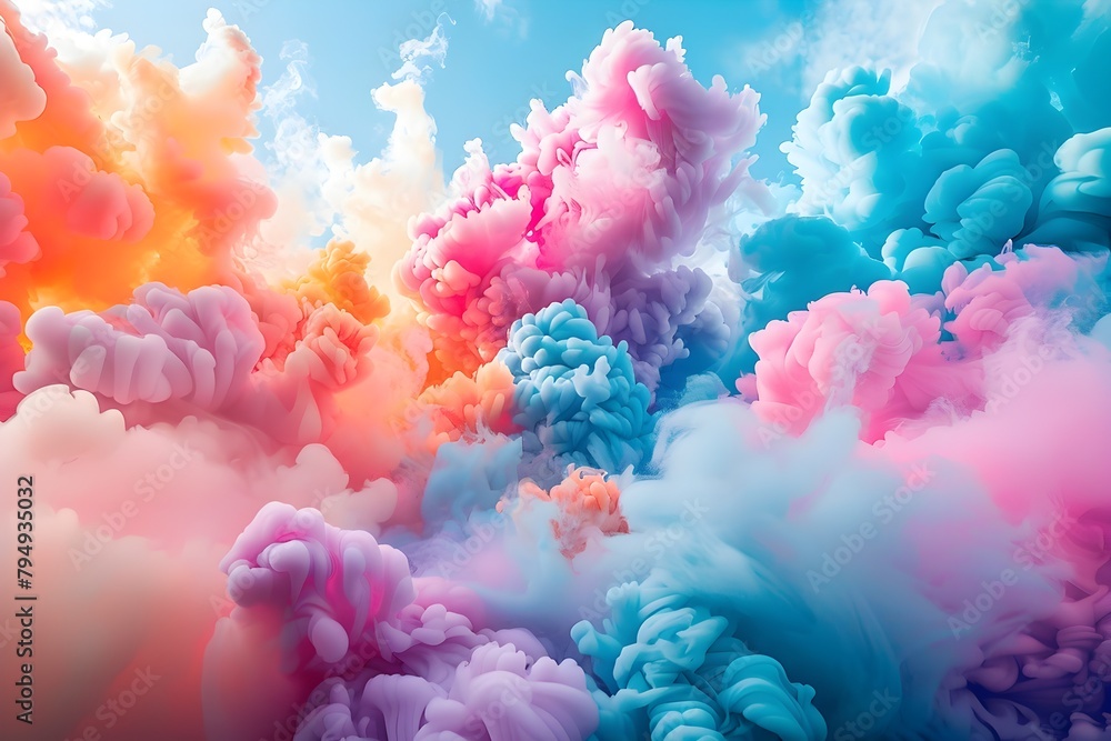 Poster expanding vibrant color clouds bursting with dynamic energy and motion