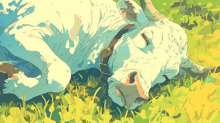 cartoon illustration of a cow sleeping