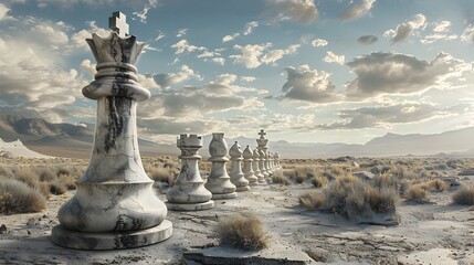 Weathered Chess King Overseeing Desert Pawns Experience and Perseverance Generative ai