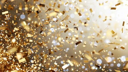Scattered gold confetti on white background - A vibrant display of scattered, shiny gold confetti against a clean white background
